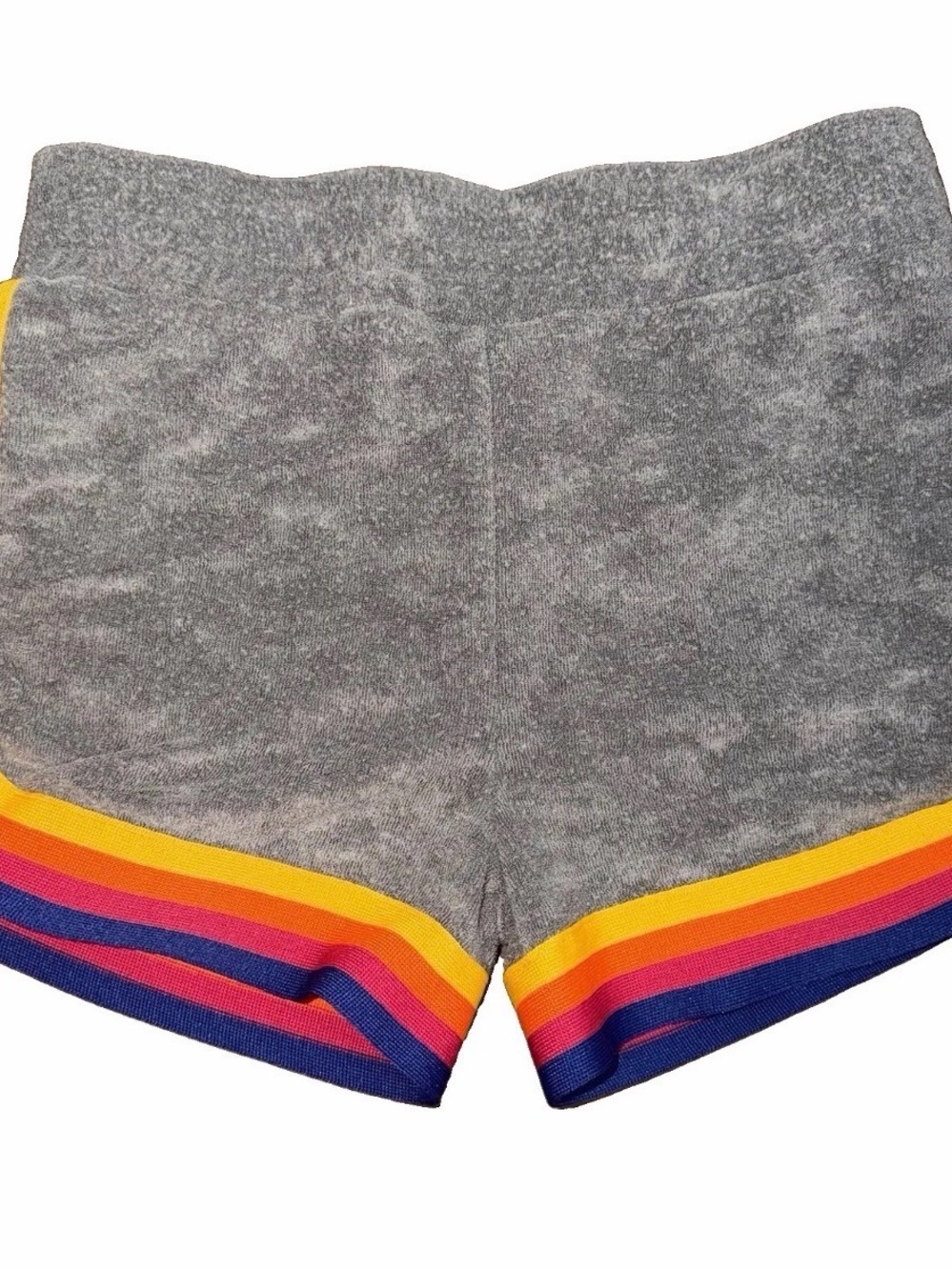 Appaman Lori Rainbow Striped Trim Sporty Terry Cloth Shorts Girls 7 Gray Retro
